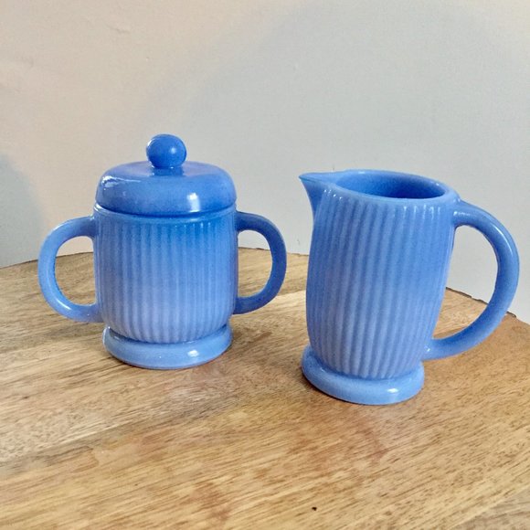 Home International Other - Vintage  Blue Milk Glass Creamer And Sugar Bowl EUC